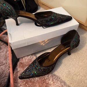 Elegant Beaded Black Heels